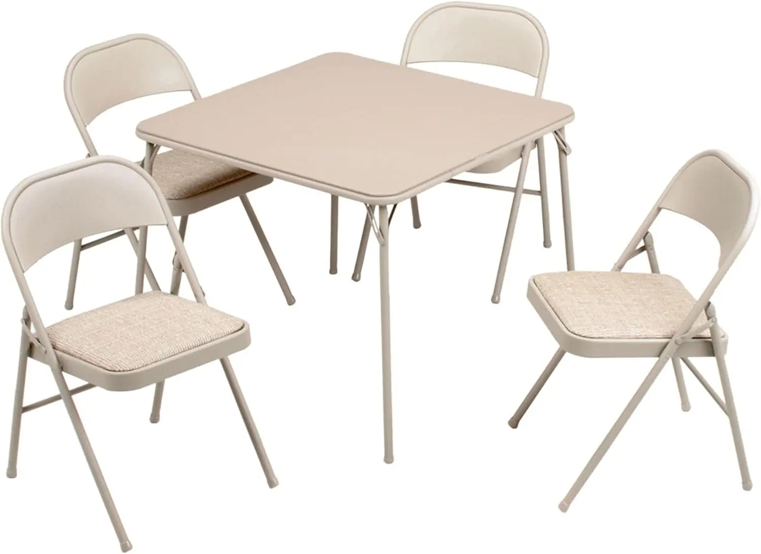 MECO Sudden Comfort 5 Piece 34 x 34 Inch Square Folding Dining Card Table with 4 Padded Folding Chairs Furniture Set