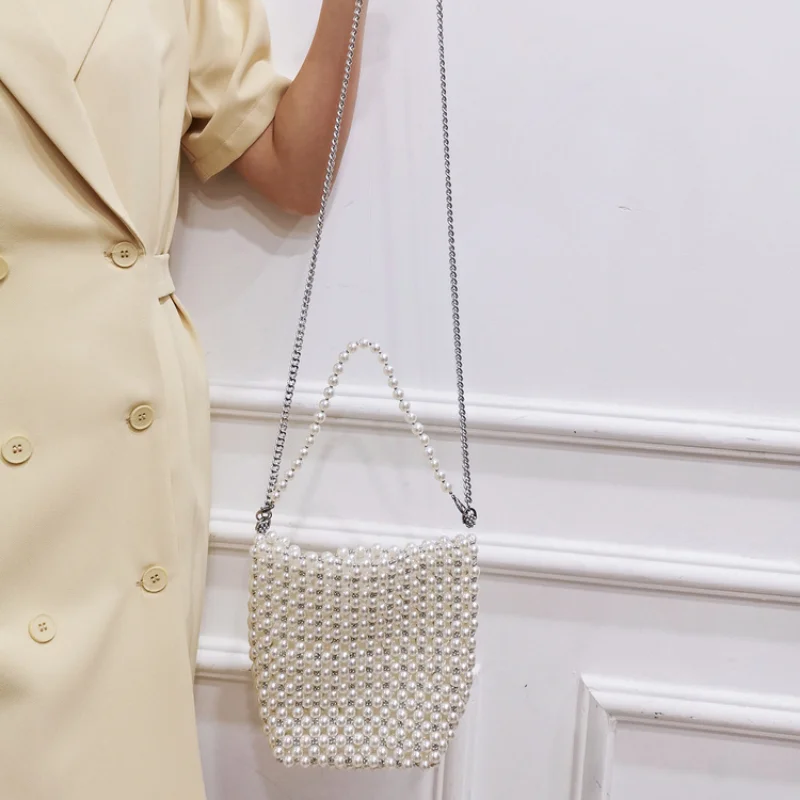 Pearl New In Handbag moda donna Retro semplice borsa di cristallo intrecciata a mano versatili borse di perline acriliche 2023 fuchappaight cofea