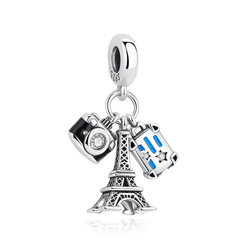 Original 925 Sterling Silber Charms Liebes-Reisekoffer London Bus Anhänger Perlen Passend für Armbänder Halsketten Schmuck für Frauen