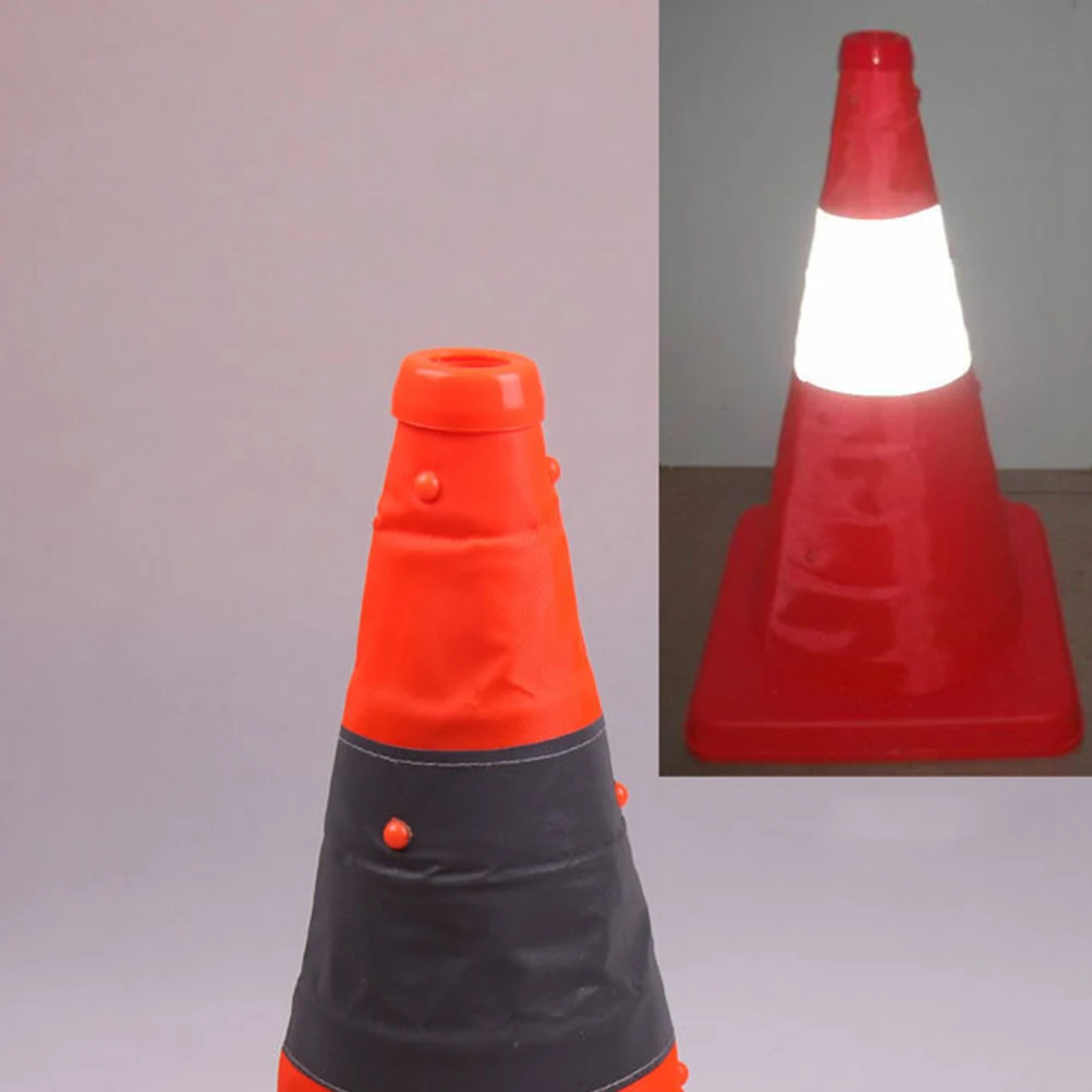 

1pc Foldable Road Cone Reflective Cone Highlight Roadblock Led Light Orange Rubber Base Super Reflective Stripes