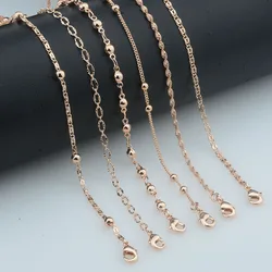 New Women 585 Rose Gold Color Beaded Smart Pendant Slim Necklace Link Chains