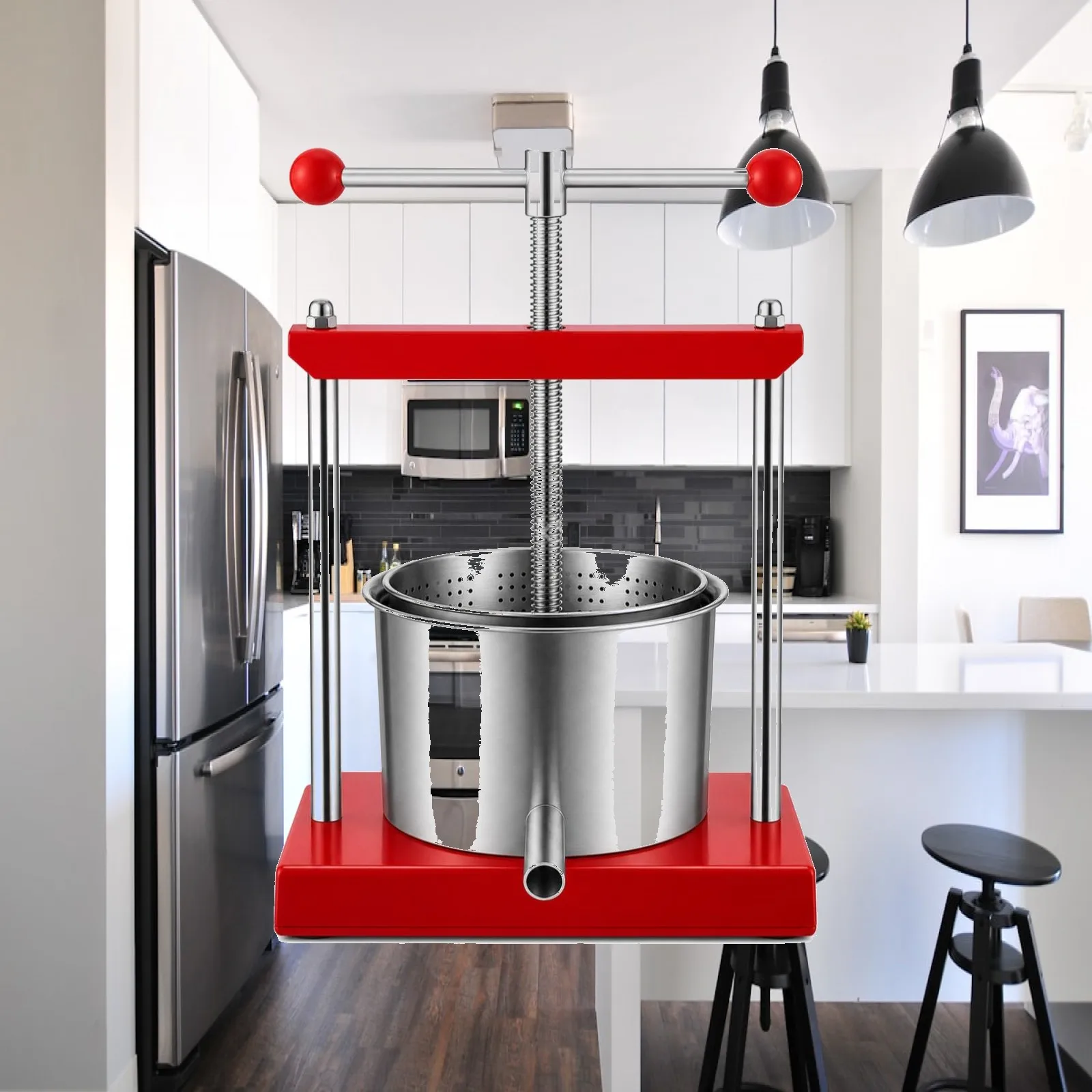 Stainless Steel Press with Filter Bag Rust-Proof Manual Press with Filter Bag Manual Juicer Hand-Crank Fruit Press