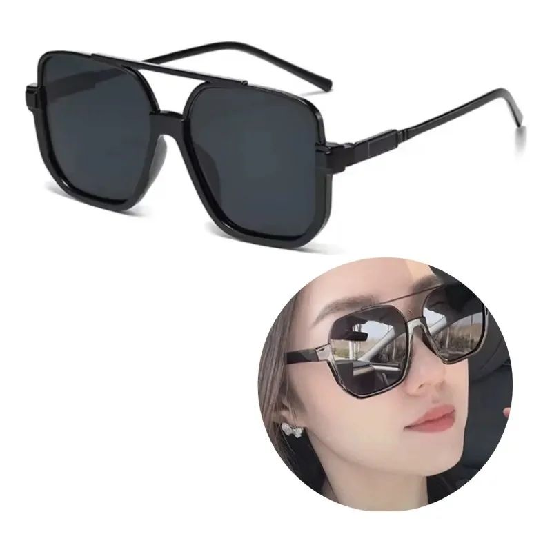 Vintage Double Bridge Sunglasses Oversized Sunglasses for Women Men
