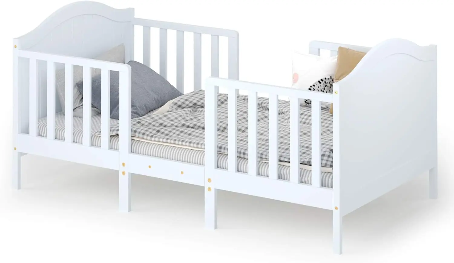 

2 in 1 Convertible Toddler Bed, Classic Wood Kids Bed w/2 Side Guardrails, for Extra Safety, Children Bed