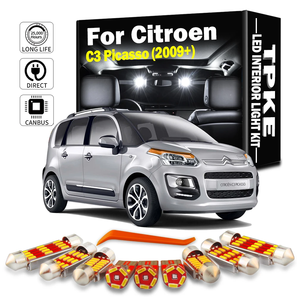 TPKE 9Pcs Canbus Error Free LED Interior Light Kit For Citroen C3 Picasso (2009+) Map Dome Trunk Gove Box Lamp Car Accessories