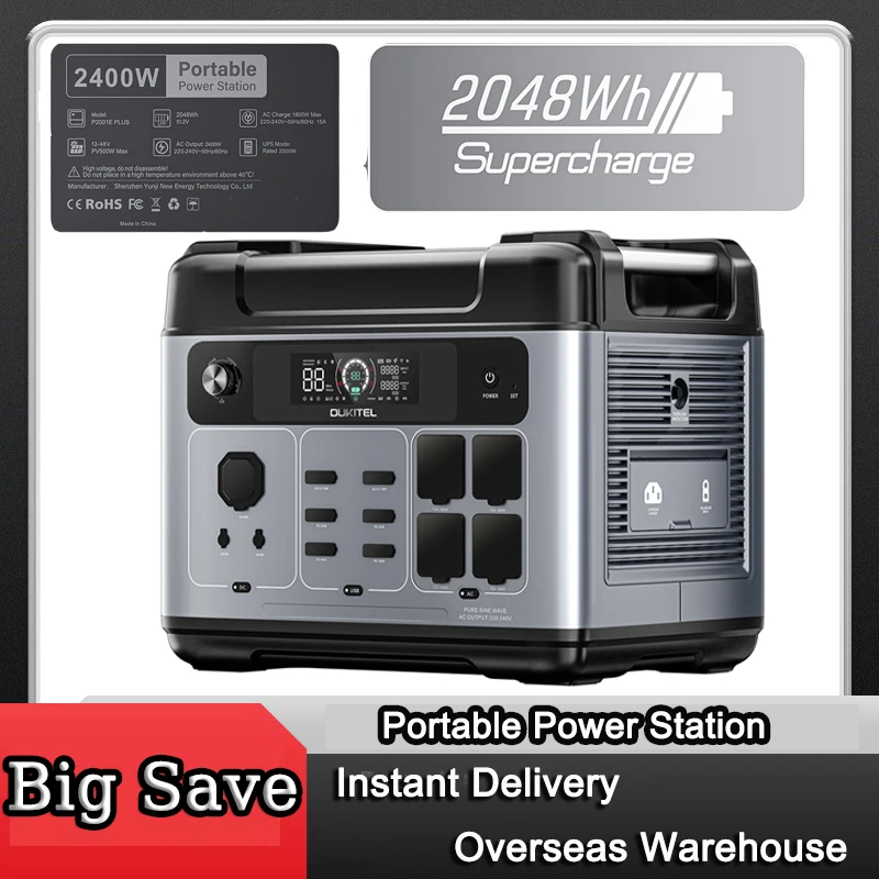 

Power Station P2001 Plus Portable,2400W Solar Generator, 80% Charge in 1Hr, 2048Wh LiFePO4 Battery Solar Powered Generator