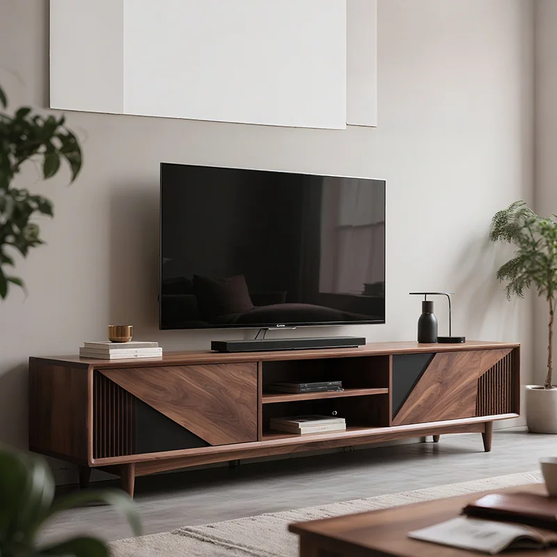 

Chinese black walnut living room retro simple light luxury solid wood floor TV cabinet