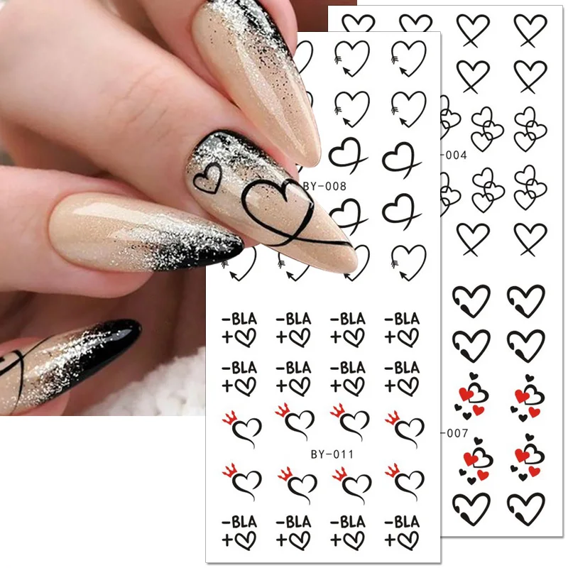 12pcs Love Heart Water Nail Decals Valentines Nail Stickers Rainbow Swirl Ribbon Wave Line Nail Art Stickers French Nail Sticker