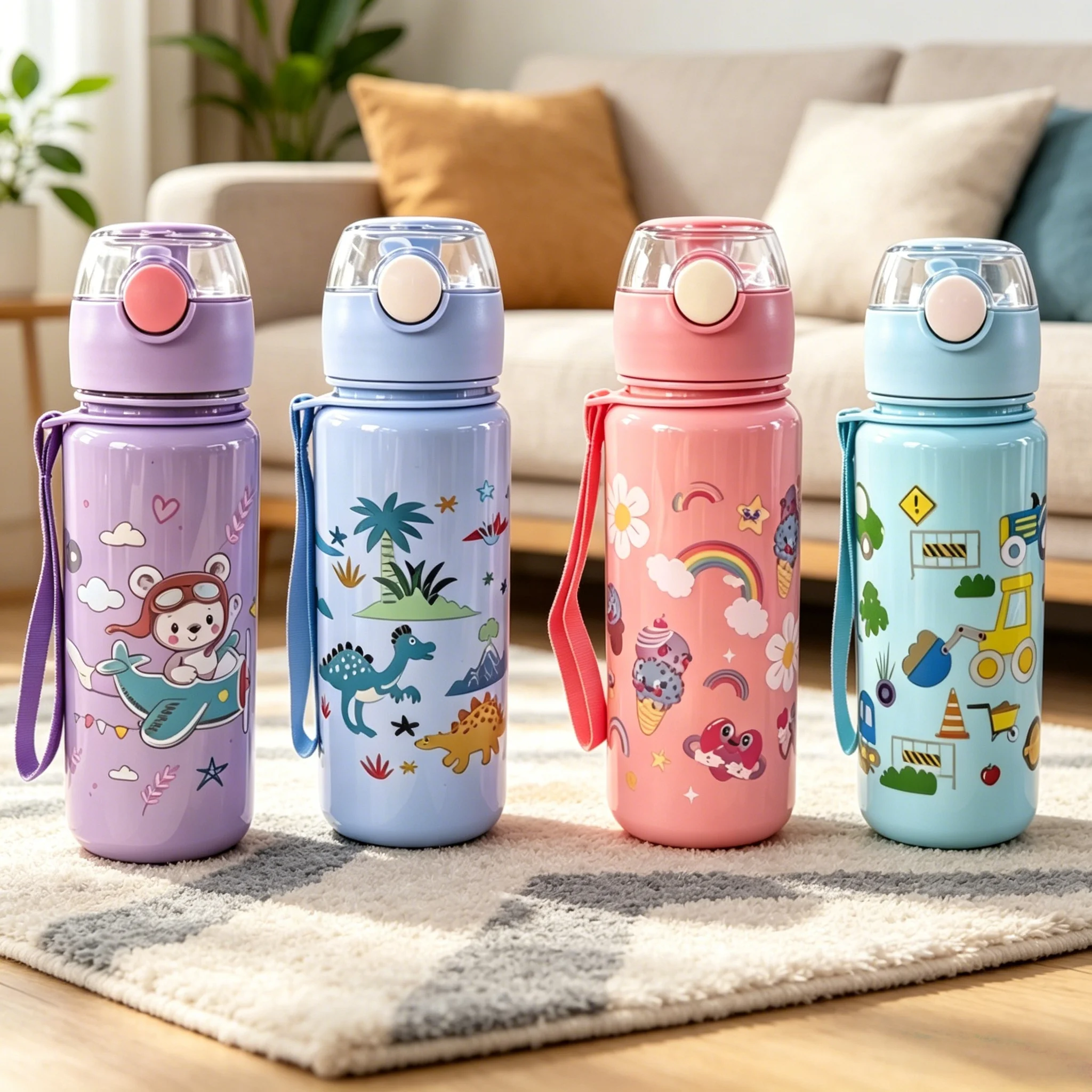 500ML Dinosaur Water Bottle For Kids Water Sippy Cup With Silicone Straw Leakproof Plastic Water Bottles Summer Kids Water Cup