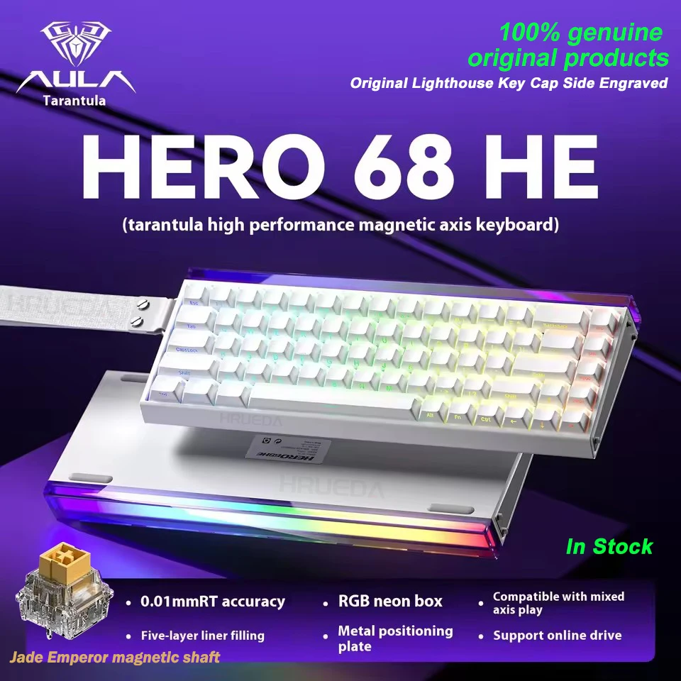 AULA HERO 68HE Magnetische schakelaar Gamingtoetsenbord RT0.01 E-sport Pas RGB Bedraad mechanisch toetsenbord Ergonomie Accessoires aan