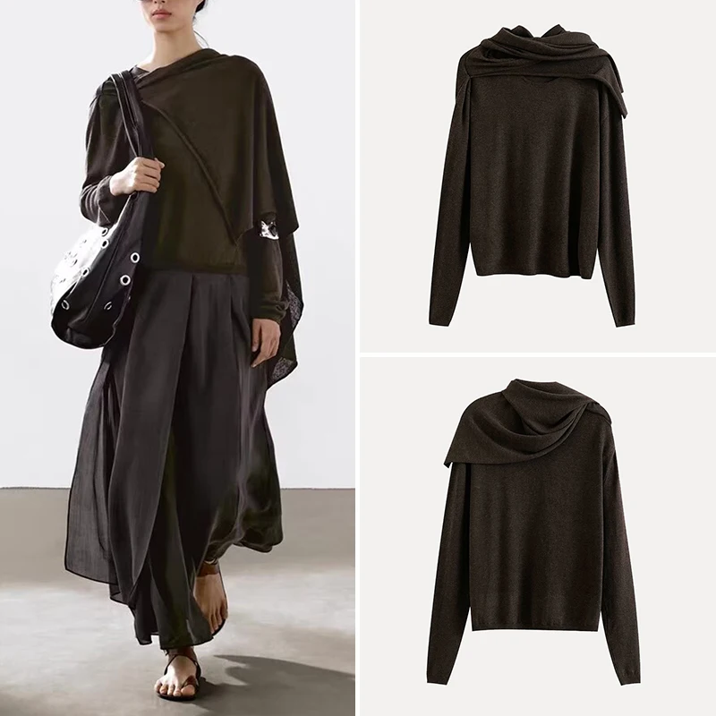 

Faionable Scarf Ne Knitted Sweater Women's Summer New Arrival Polyester Fiber Long Sve Regular Length Knitwear