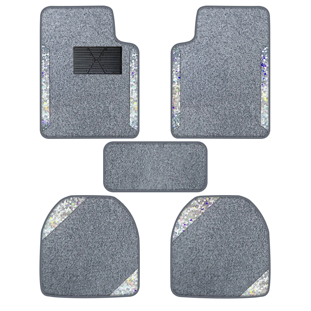 5 colorful striped grey velvet floor mats Waterproof and non-slip, suitable for off-road vehicles and trucks