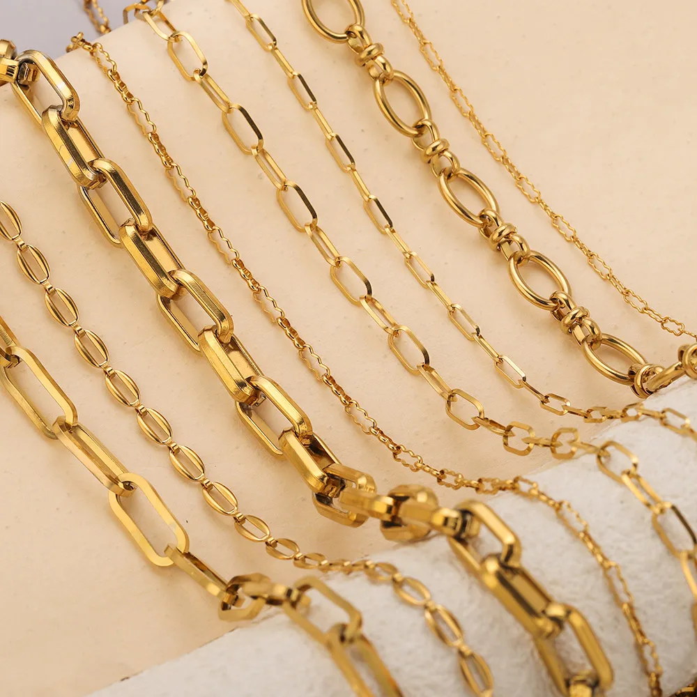 1 Meter Stainless Steel Chains for DIY Jewelry Making Gold-Plated PVD Rectangular Link Rolo Chunky Bracelets Necklaces Wholesale view 6