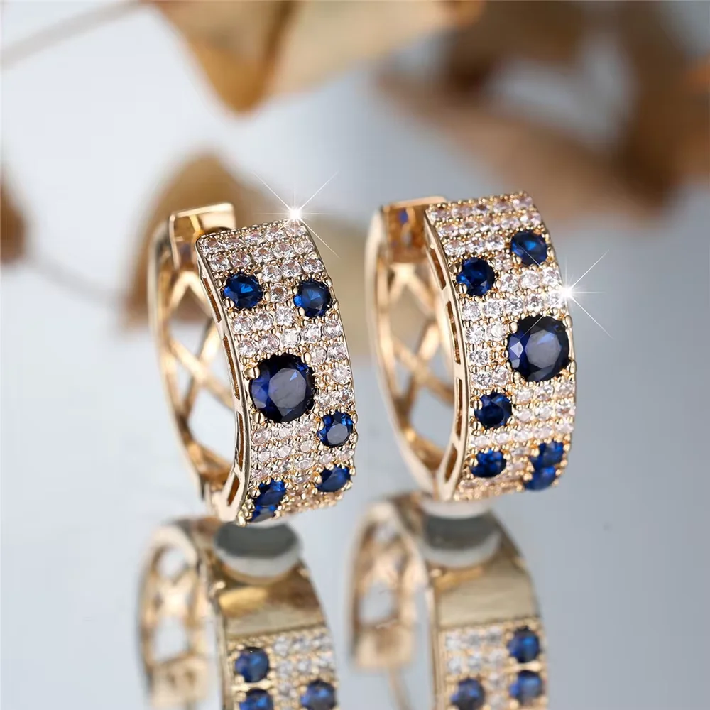 Perfect Cute Women's White Blue Shining Zircon Round Earrings, Fashionable Women's Wedding Jewelry