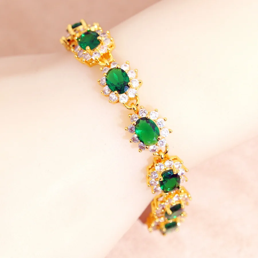 Elegant More Color Zirconia Dubai Bracelet for Women 18k Gold Plared Wedding Jewelry Birthday Gift