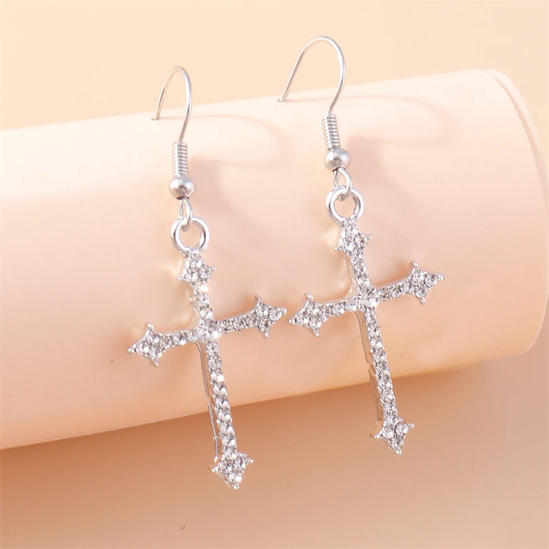 Mode Kristall Kreuz Tropfen Ohrringe für Frauen Gothic Kreuz Baumeln Haken Ohrringe Mädchen Party Festival Schmuck Geschenke – Detail 4