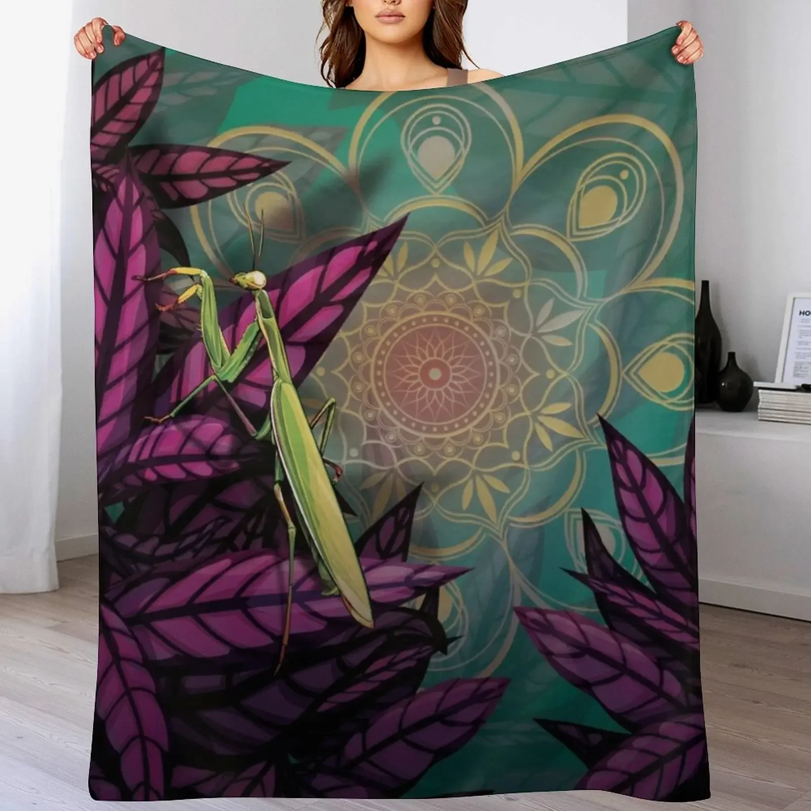Praying Mantis Throw Blanket Cozy Sofa Blanket for TV Watching Napping