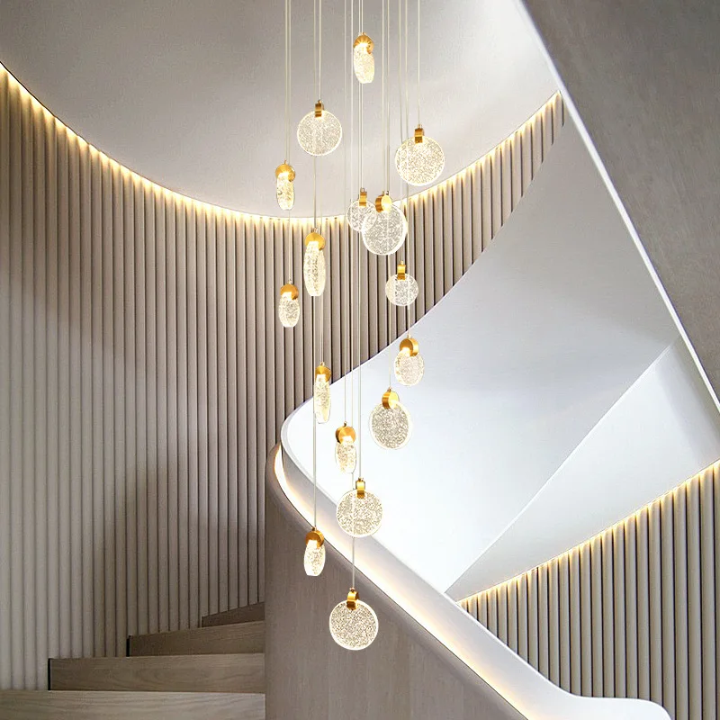 Modern Long Crystal Chandelier For Duplex Spiral Staircase Creative Design Villa High Living Room Hollow Hanging Crsial Lamp