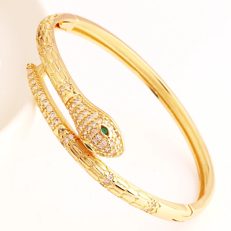 2023 New Design Fashion Jewelry 18K Gold-plated Copper Inlaid Zircon Snake Open Bracelet Luxury Men Women Party Accessories