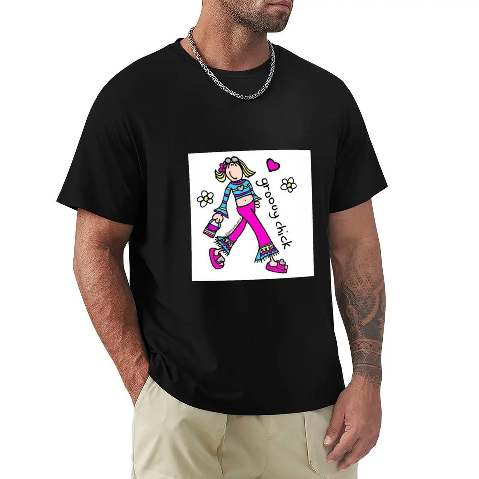 Groovy Chick T-Shirt Basic Solid Color Short Sleeve Cotton Top