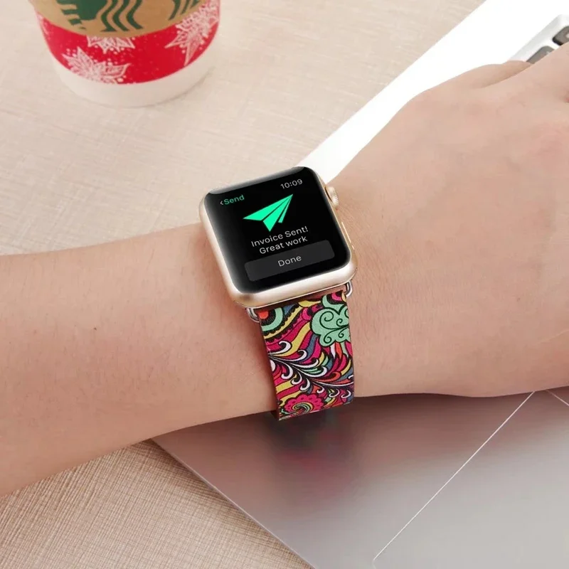 Leather strap For Apple Watch Ultra 2 1 49mm 9 8 7 45mm 41mm Printed replacement wristband For iwatch 6 5 4 3 SE 44mm 42mm 40mm
