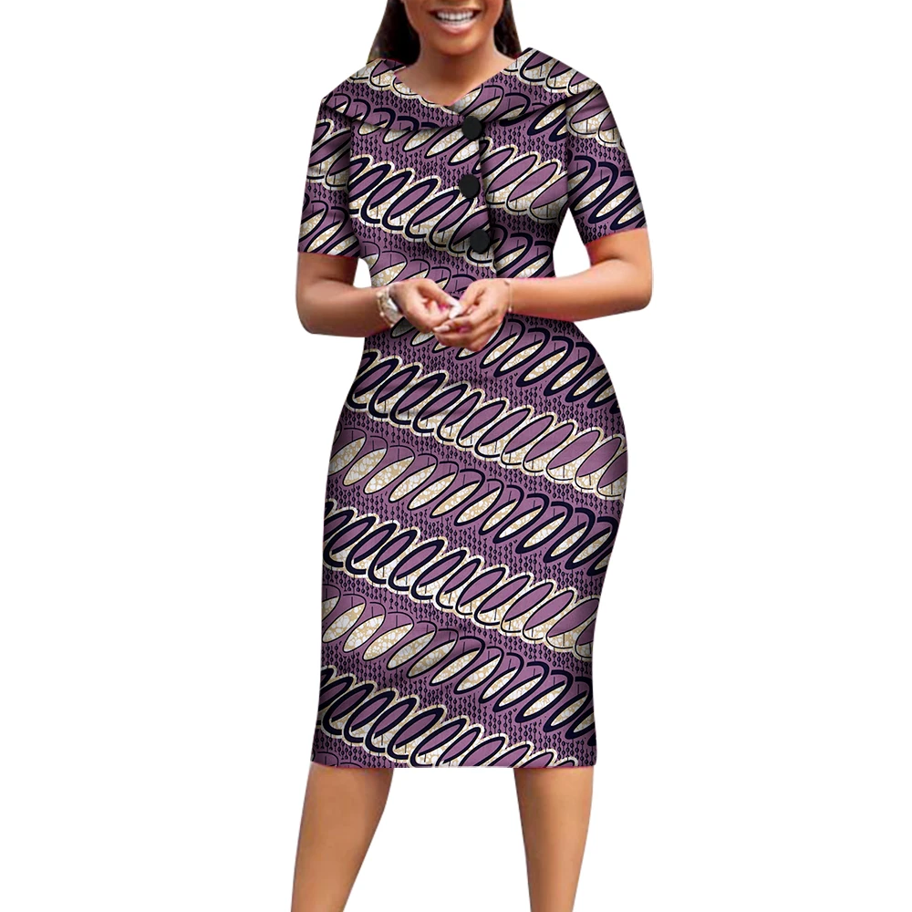 African Print Dresses for Women Short Sleeve Mid-dress Dashiki Traditional Clothing Knee-length African Wear for Ladies WY6482