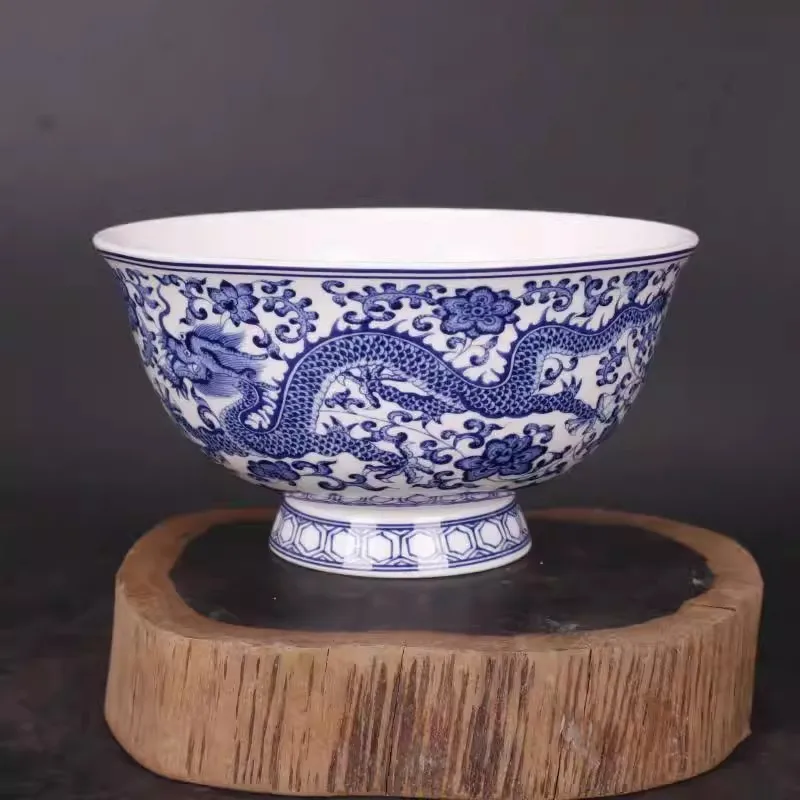 Chinese Blue and White Porcelain Bowl Qing Qianlong Dragon Pattern 5.12 inch