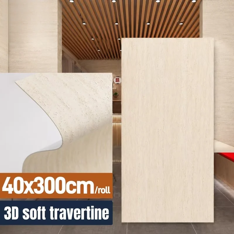 Self Adhesive Wallpaper 3D Travertine Faux Stone 2mm Thick Peel and Stick Wall Panels for Living Room Bedroom Home Wall Decor