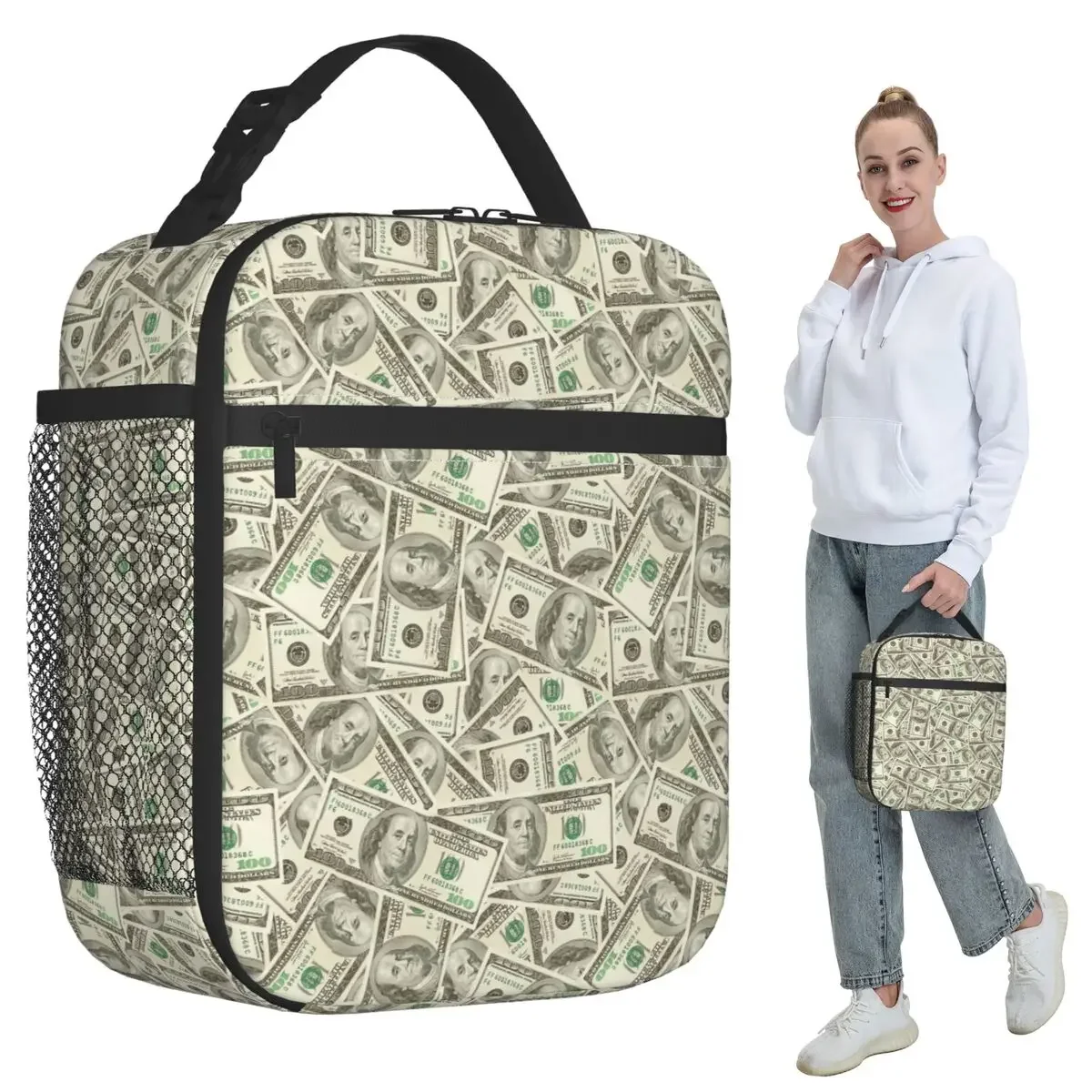 US Dollar Banknotes Insulated Lunch Bag for Kids School Cooler Thermal Food Box Tote Portable Lunch Boxes Container