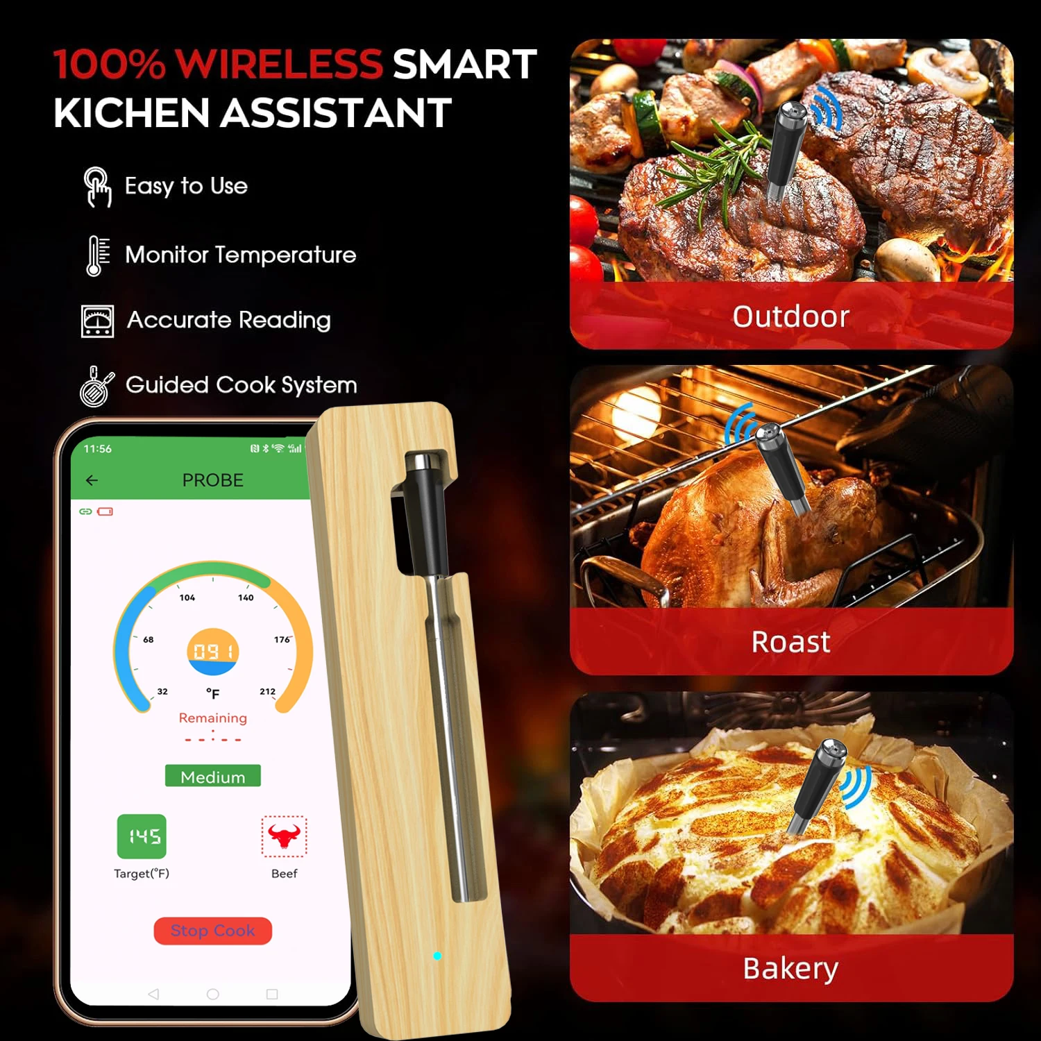 

Kitchen Accessories Food Thermometer APP Monitor Long Distance Smart Control Timer Meat Thermometer Cooking Tools Oven BBQ Kits