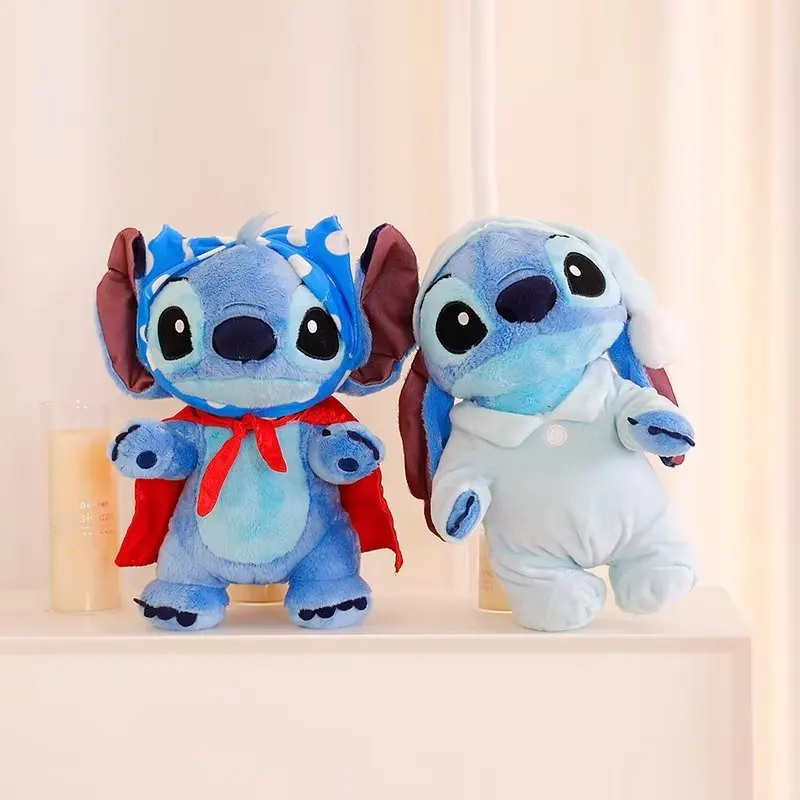 Muñeco de peluche de Lilo & Stitch de 26cm, capa de punto Kawaii, pijamas, muñeco de peluche para dormitorio de niños, muñeco de peluche para dormir, regalo de cumpleaños