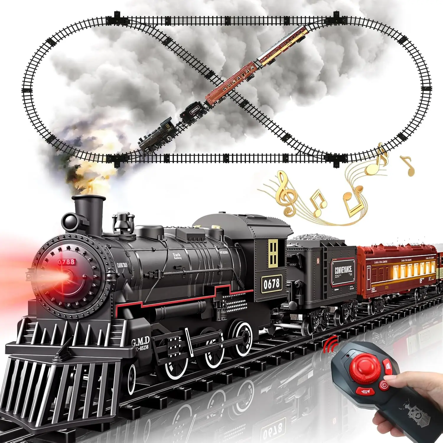 

Train Set - Remote Control Train Toys w/Luxury Track & Lighting Passenger Carriage, Rechargeable Battery Train Sets w/Smoke,Whis