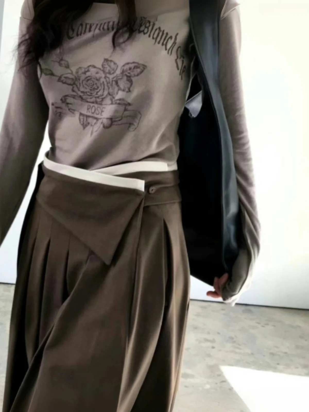 Korean Sle High Waist A-Line Skirt Women's Faionable Geometric Waist Seal Sa Pleated Design f-length Skirts