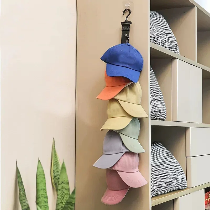 Hat Hanging Rack Black 8 Clip Hat Hook Rack Adjustable Seamless Behind the Door Hook Hat Bag Clothing Storage Hanger