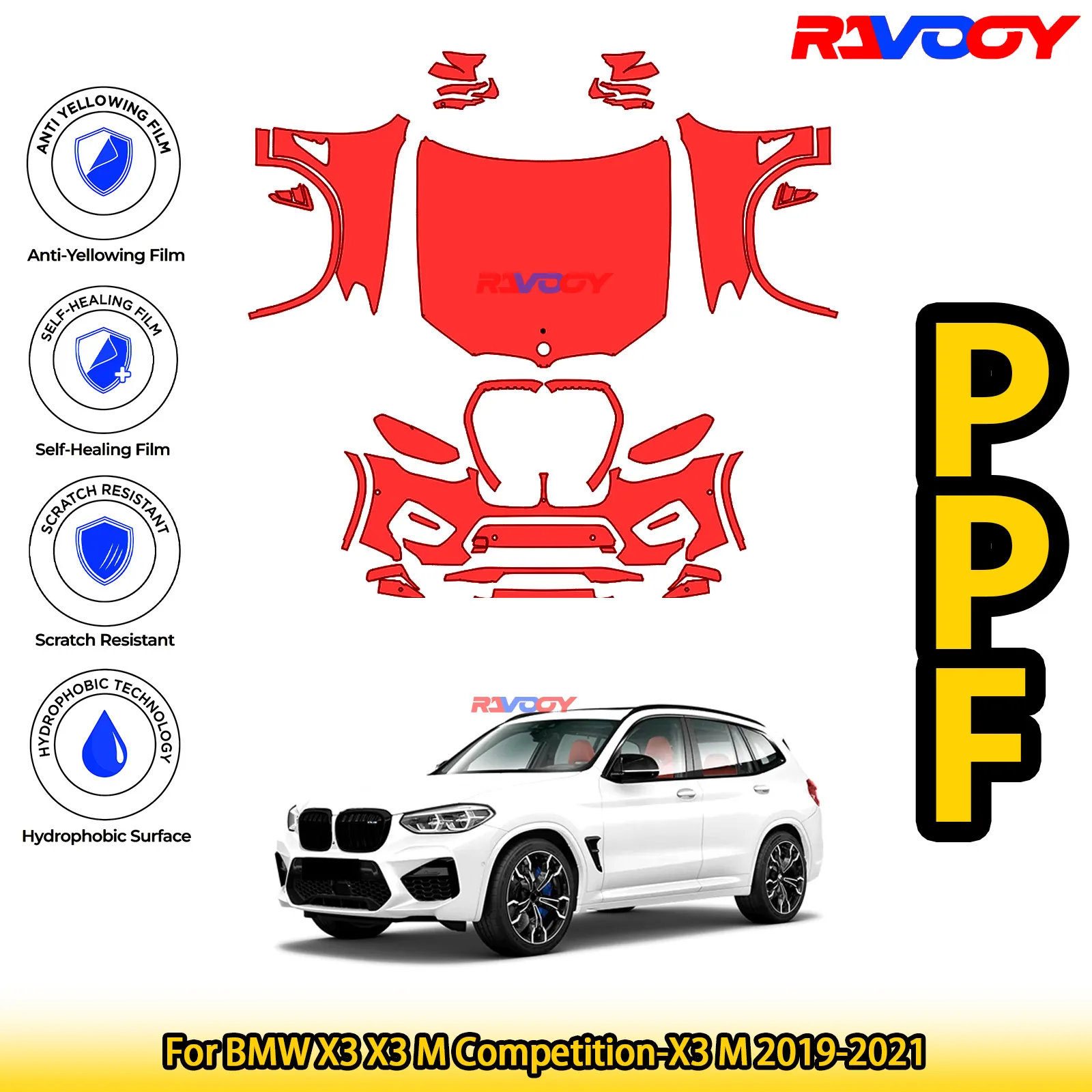 For BMW X3 X3 M Competition-X3 M 2019-2021 Glossy Matte Black Precut Front PPF Kit Paint Protection Film