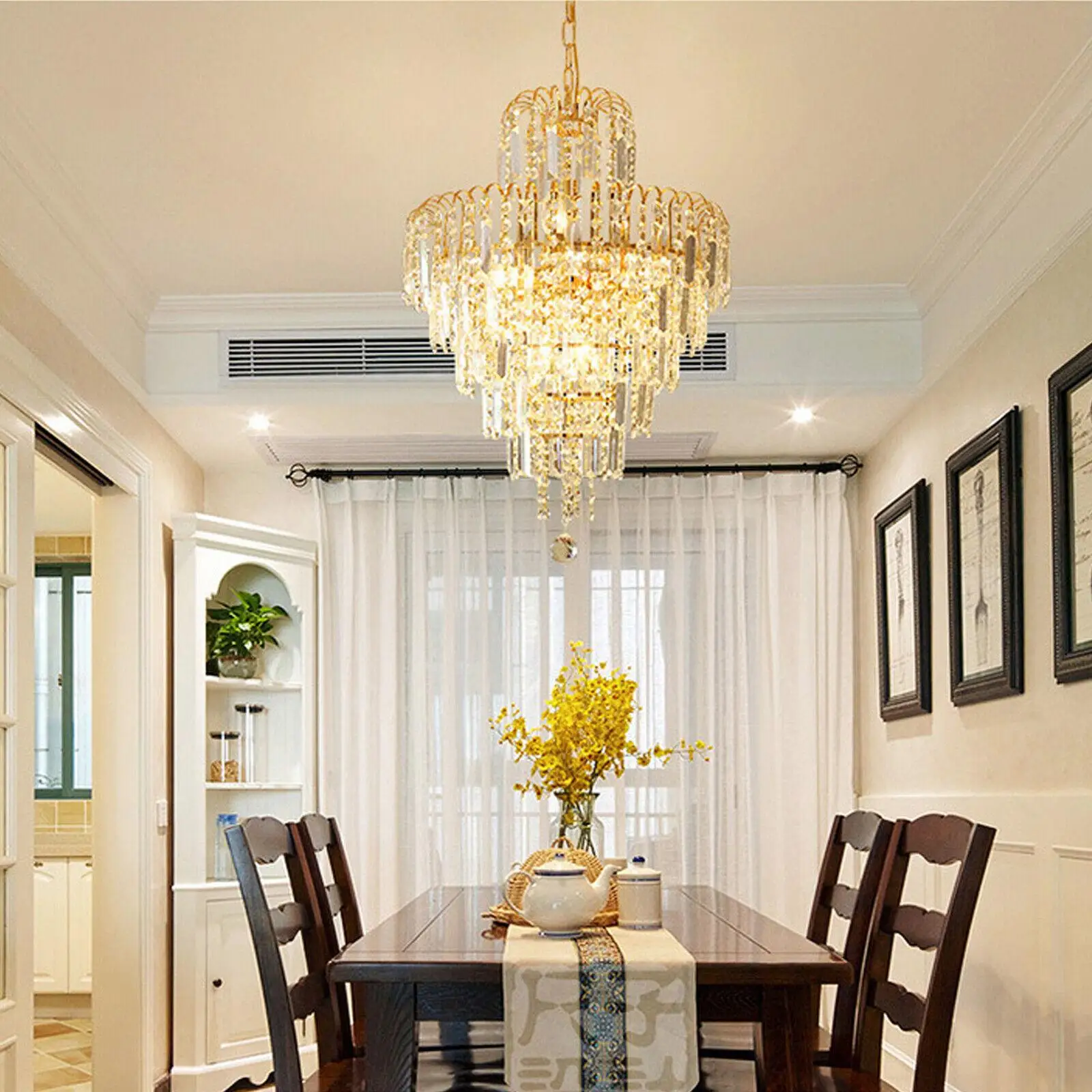 

40W Gold Elegant Modern Ceiling Light 110V K9 Crystal Lamp Chandelier Pendant Lighting Fixture Fit for Dining Room Living Room