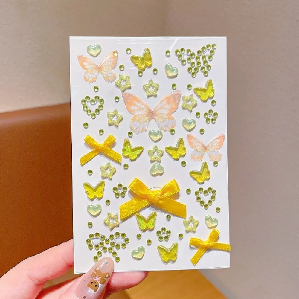 3D Stereo Face Gem Stickers Heart Star Self-Adhesive Rhinestone Makeup Stickers Colorful Bow DIY Glittery Eye Stickers for Girls