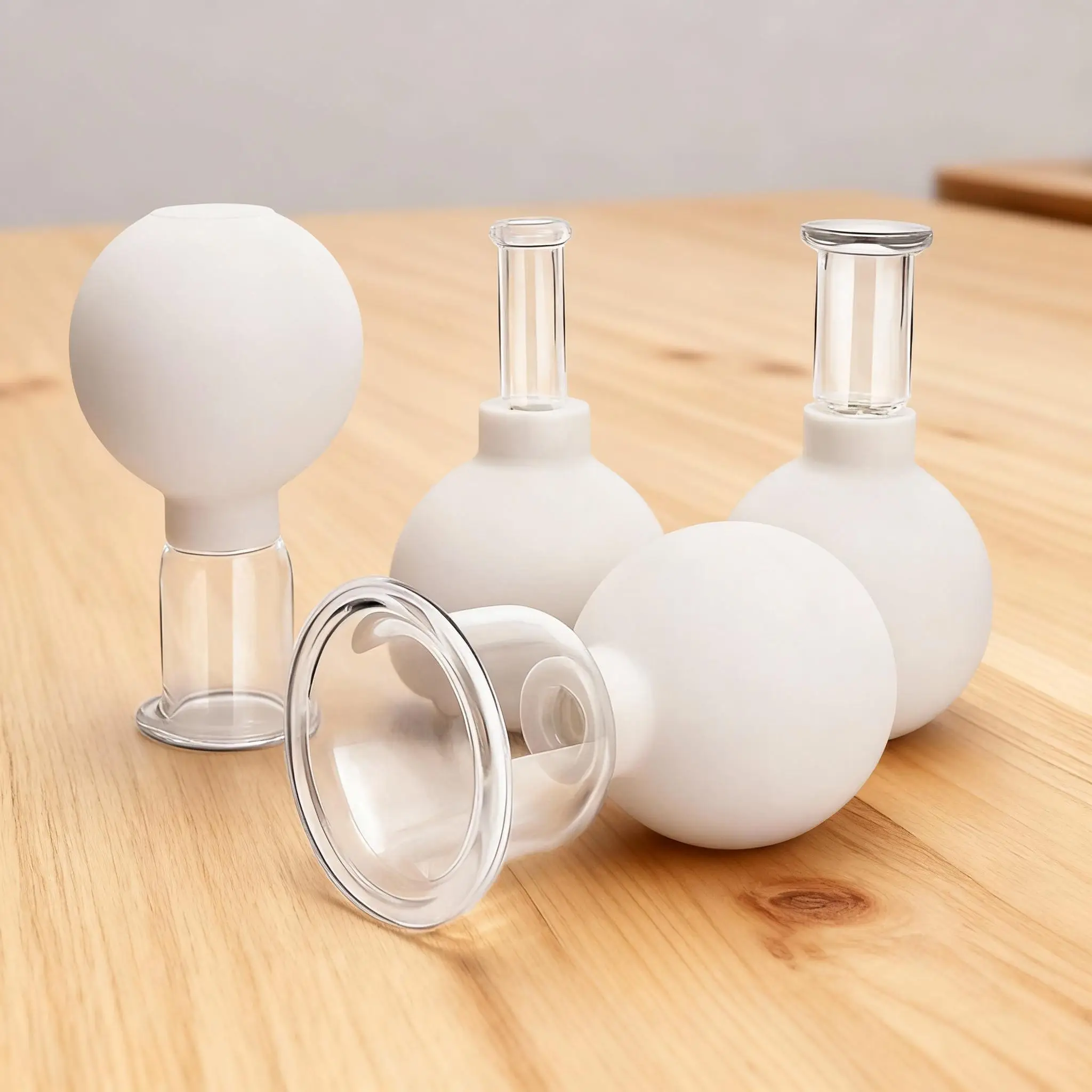 

﻿ Стеклянная вакуумная чашка с резиновой головкой, очки для лица и тела, массажные чашки для тела, антицеллюлитный массажер для лица, 4 шт., резиновый вакуумный баночный массажер