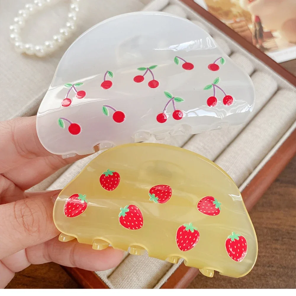 DuoShang Sweet Cute Cherry Flower Hair Claw Acrylic Claw Clips Fruit Flower Series Crab Hair Clips for Women Hair Accessories