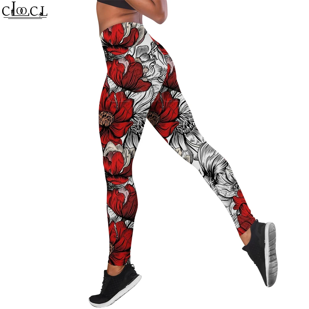 Cloocl harajuku sem costura legging floral impressão calças de cintura alta leggings de fitness feminino y2k roupas tornozelo comprimento calças