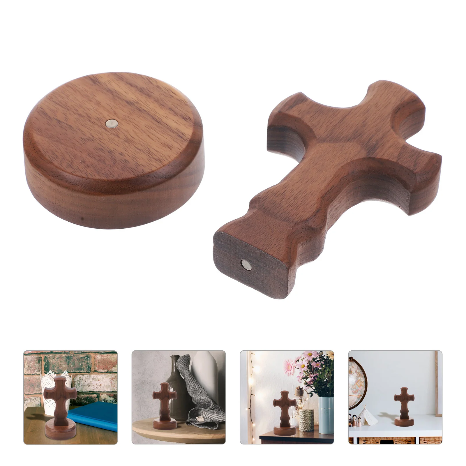 

1Set Cross Ornament in Wooden Craft Compact Desk Cross Decor for Bedroom Living Room Decorative Household Display Piece
