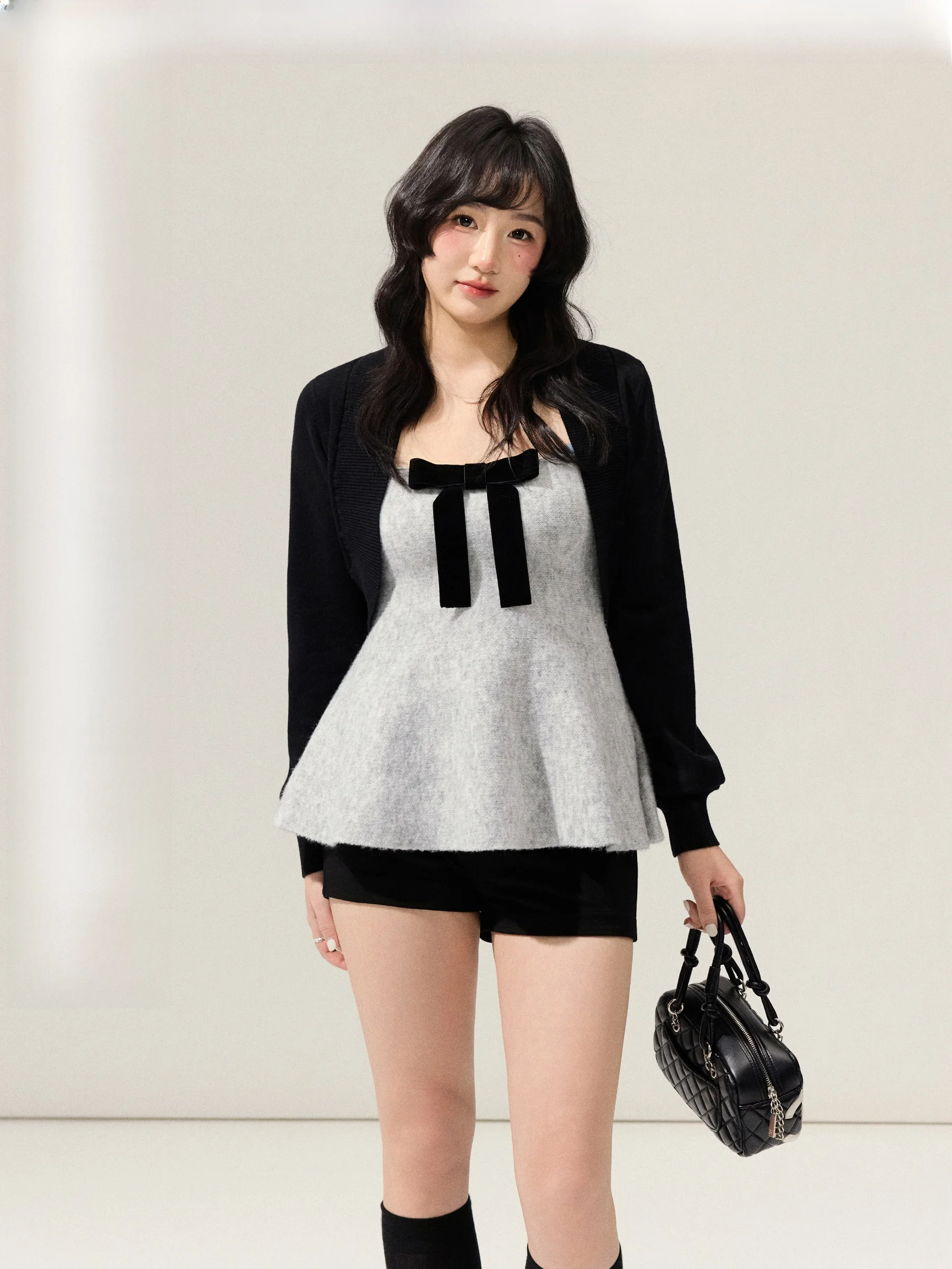 

JULULOOK January Date Fatter Mm Short Knitted Cardigan Tube Top Shorts plus Size Set Commute Style Spring Fashion Ensemble