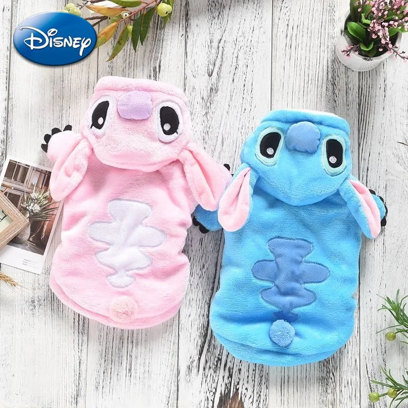 

Disney Stitch Pet Clothes Cartoon Anime Pink Blue Small Dog Cat Rabbit Cute Costume Autumn Winter Puppy Plush Warm Hoodie Gifts