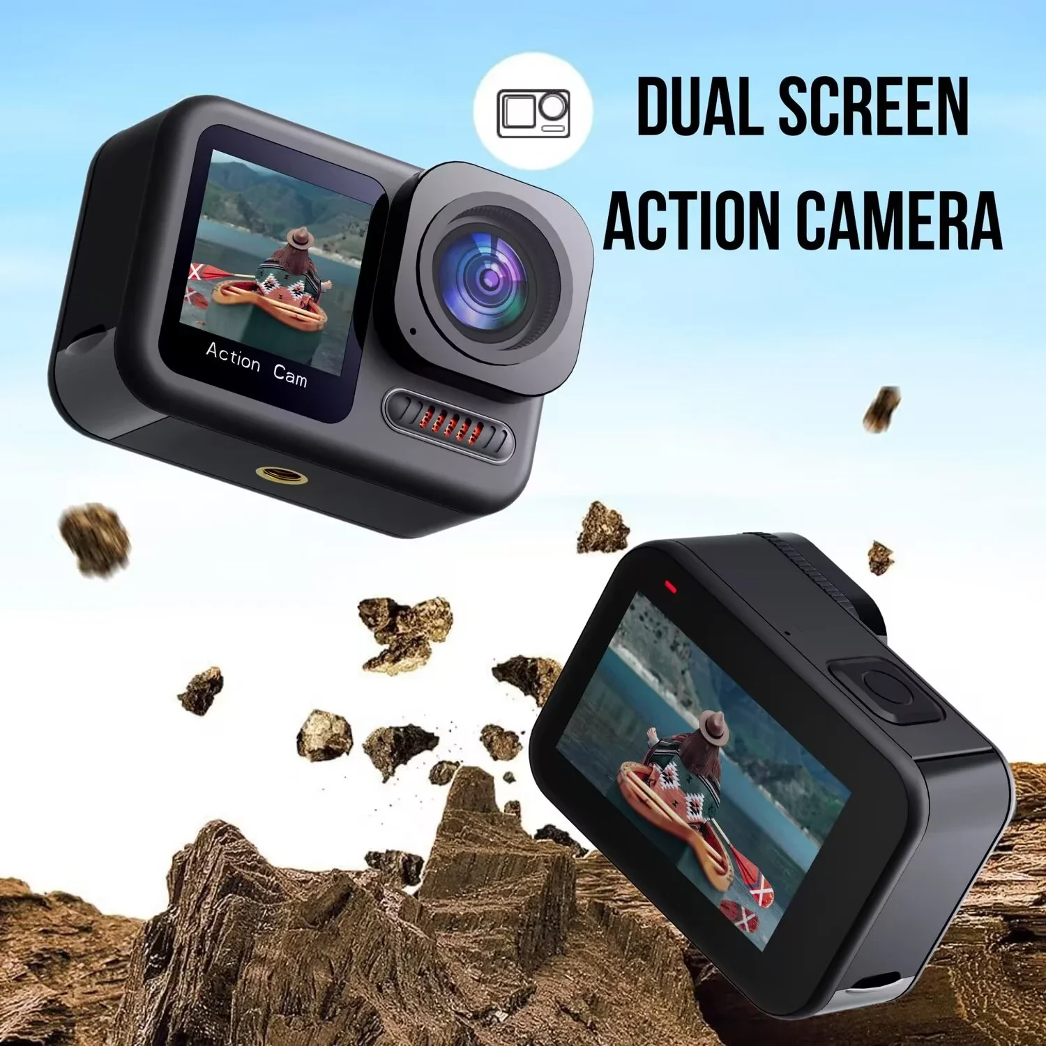 20m Bare Metal Waterproof Camera 4K HD 60fps EIS WiFi Action Camera with 2'' Touch Screen for Outdoors Extreme Sports Video