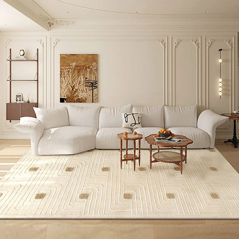 Living Room Carpet Comfortable Loop-pile TPR Floor Mat Non-slip Stain-resistant Rug Solid-color Creamy Style Home Decor Rugs