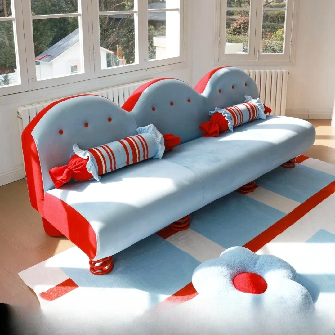 

Dopamine color sofa niche contrasting color three-person lazy fabric living room sofa