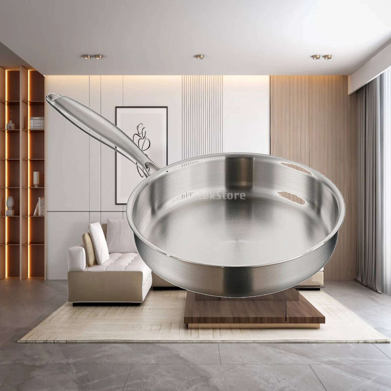 Brushed Finish Nonstick Frying Pan Stainless Steel Cookware for Everyday Frying Sautéing Ceramic Hob