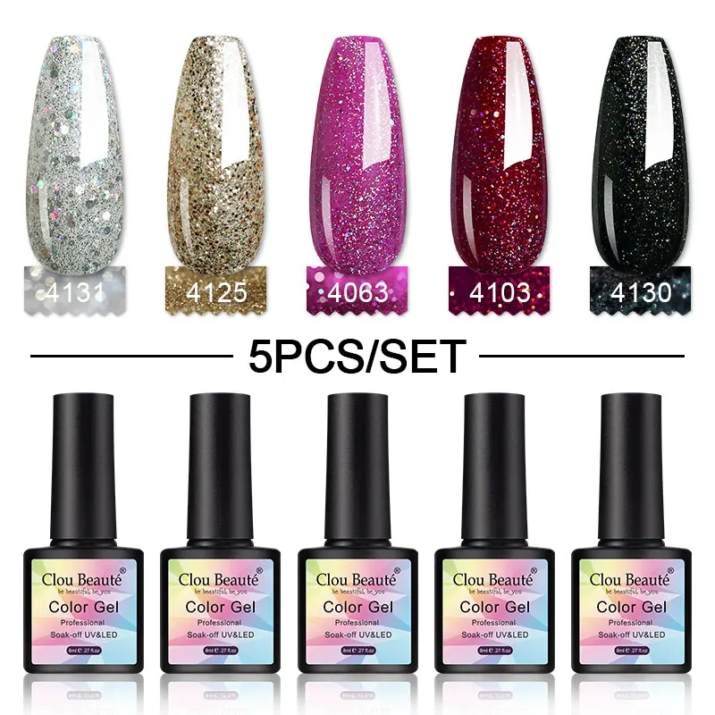 5/10 stücke LED Nagel Gel Lack glänzend Nagellack Pailletten Gel Nagel Herbst Winter Farbe Lacke Basis Dec klack