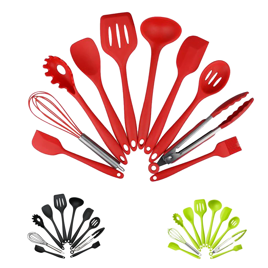 Silicone Kitchen Utensil Set Kitchen Cooking Whisk Brush Spatulas 3 Colors