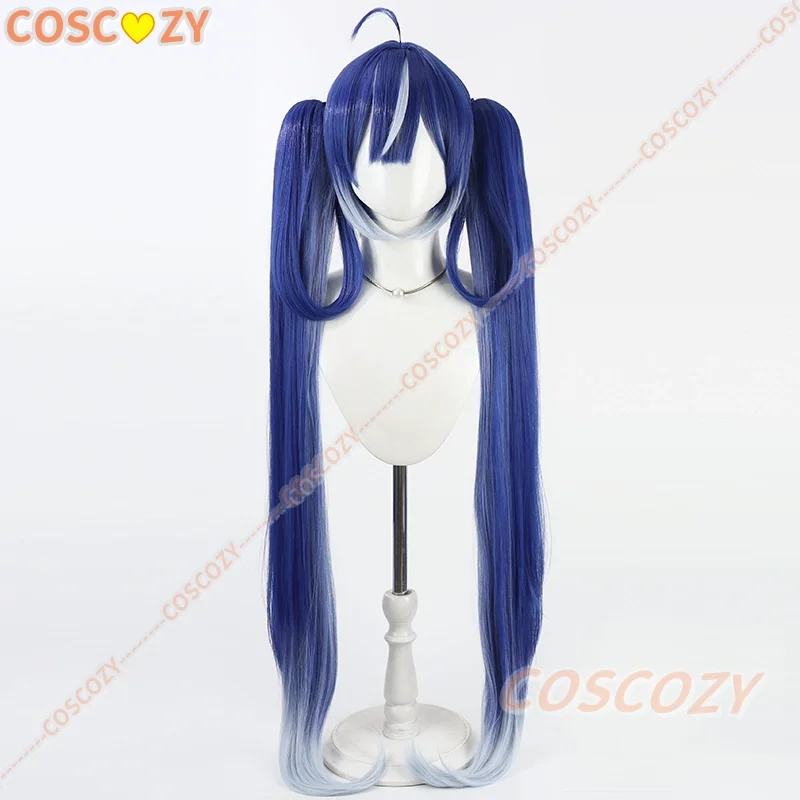 Spiel Wuthering Waves Iuno Cosplay Perücke Blau Doppel Pferdeschwanz Langes Haar Rinascita Karneval Halloween Party für Frauen Mädchen Perücke Kappe